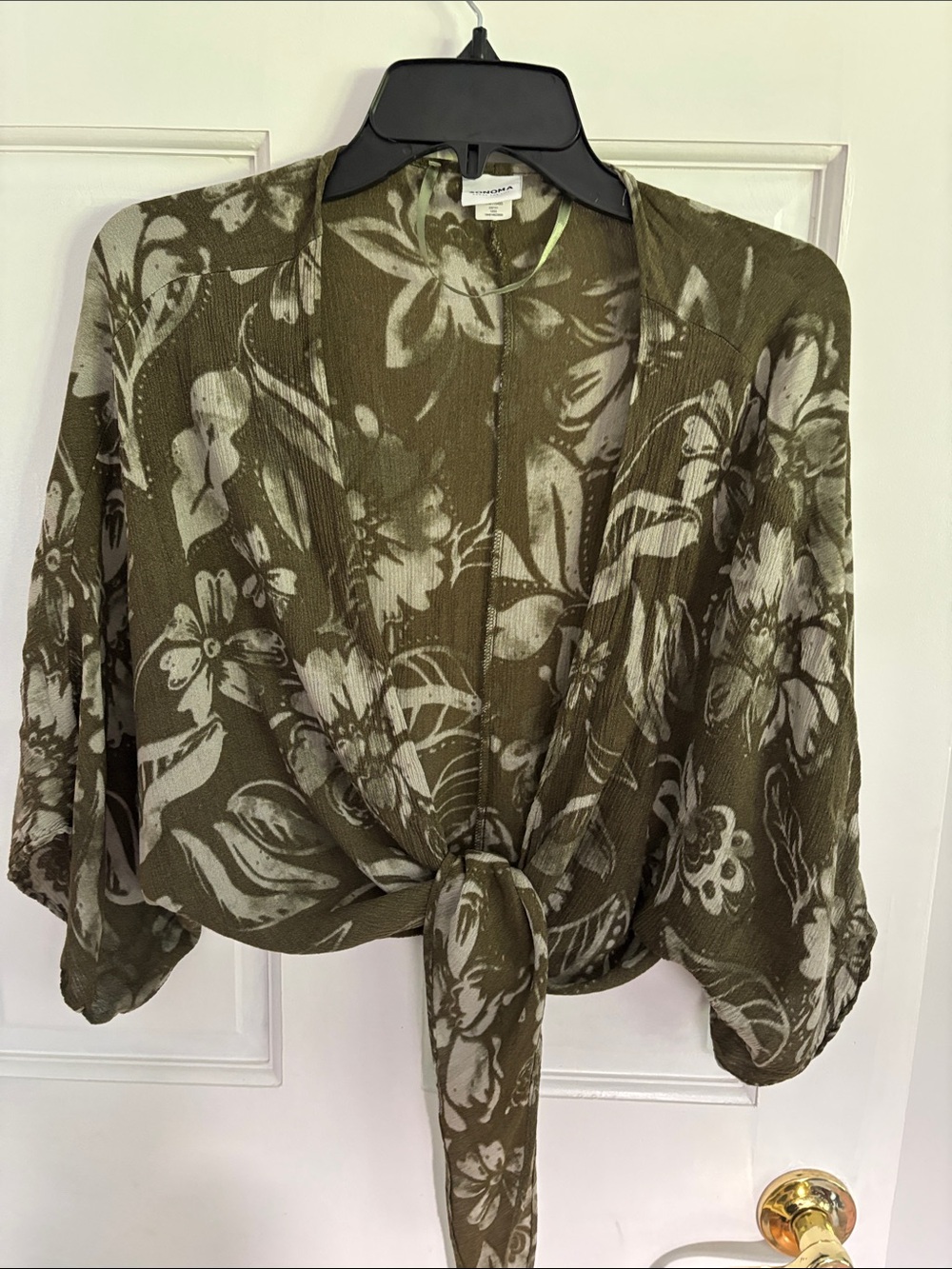 Sonoma Olive Green Floral Tie-Front Blouse